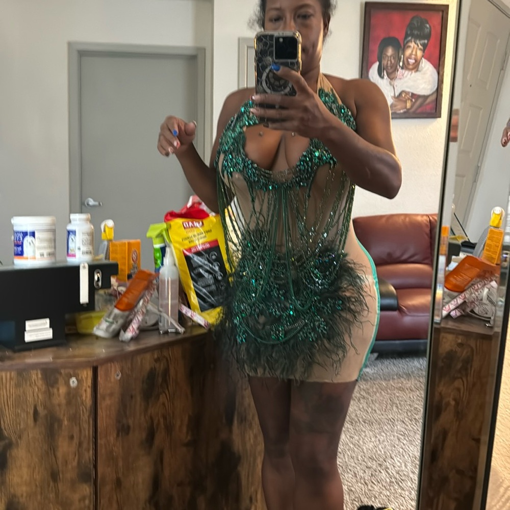 Green rhinestone bodycon dress